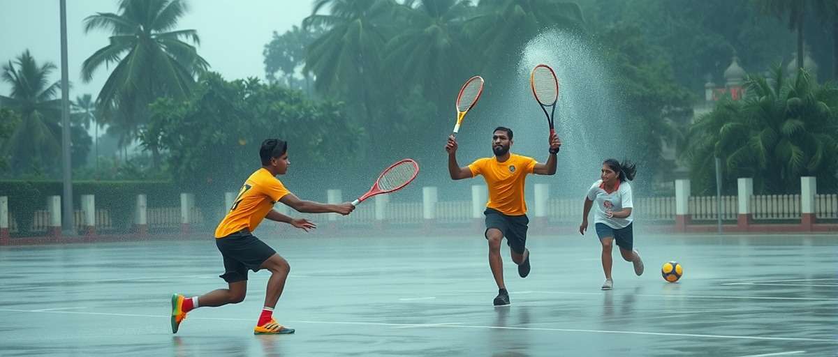 Goa Passing Pro monsoon weather effect showing players passing in rain with water splashes
