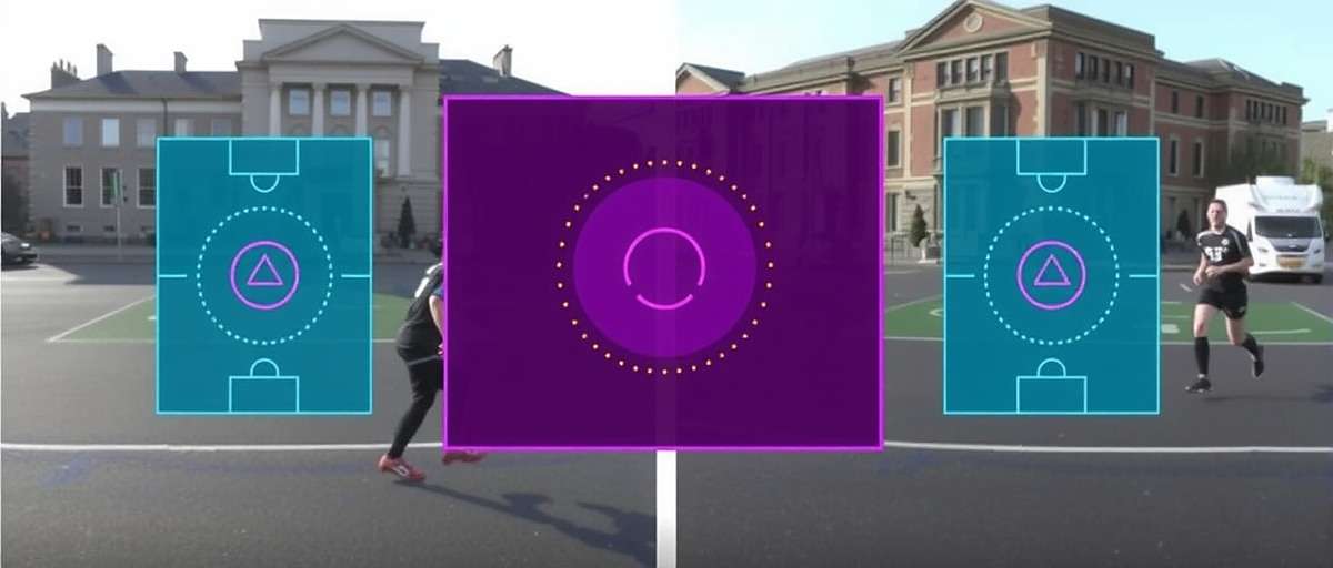 Goa Passing Pro gameplay showing passing challenge with target zones in a street football setting